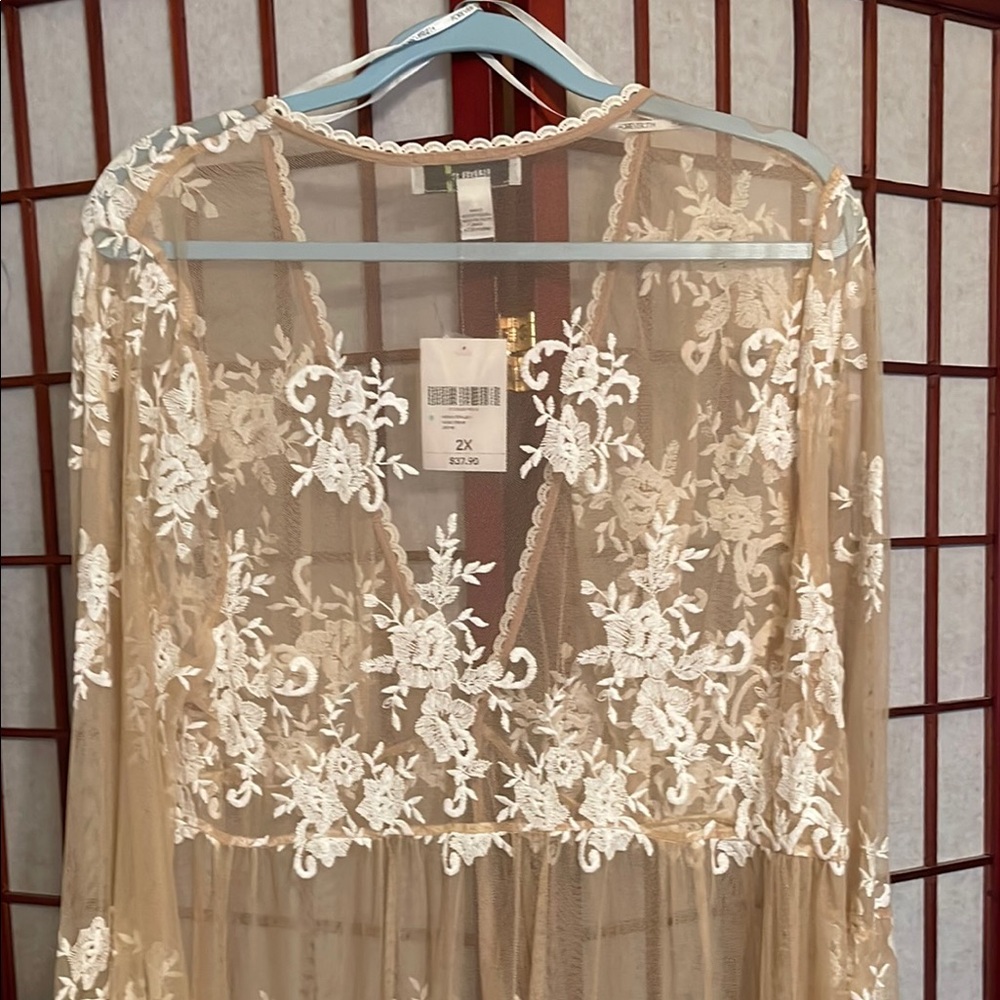 Forever 21 Cream Floral Lace Kimono|Size 2X|NWT. - Picture 6 of 8